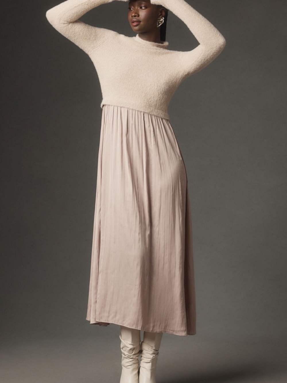 Anthropologie Thea Long Sleeve Eyelash Twofer Sweater Maxi Dress Size M